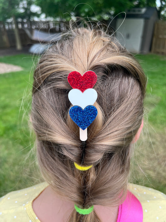 4th of July Heart Ice Pop Hair clips
