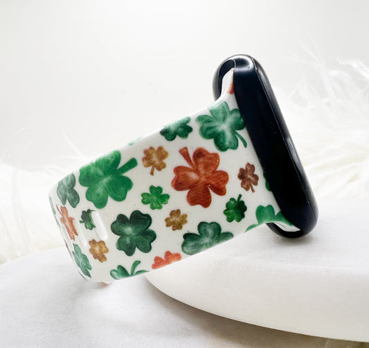 Watercolor Leopard Shamrock Clover Silicone Watch Band compatible with Apple Watch Fitbit Samsung