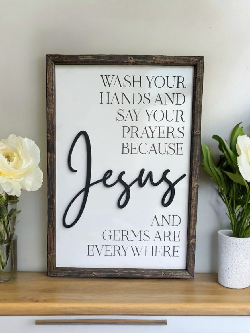 Jesus and Germs Sign flat frame