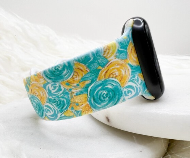 Teal & Yellow Rose Watch Band compatible with Apple Watch Fitbit Samsung