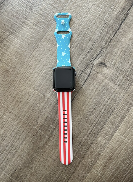 Red White and Blue Flag Watch Band compatible with Apple Watch Fitbit Samsung