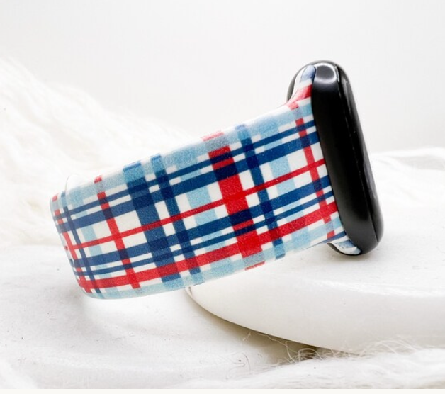 Red White and Blue Plaid Watch Band compatible with Apple Watch Fitbit Samsung