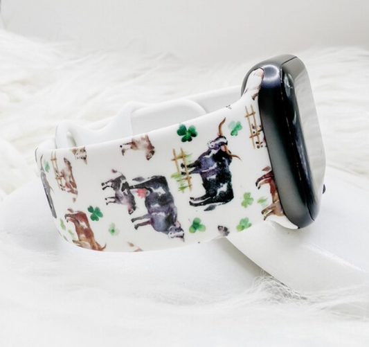 Clover Cows Silicone Watch Band compatible with Apple Watch Fitbit Samsung