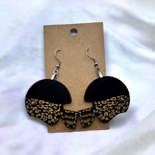 Black Leopard Football Earrings