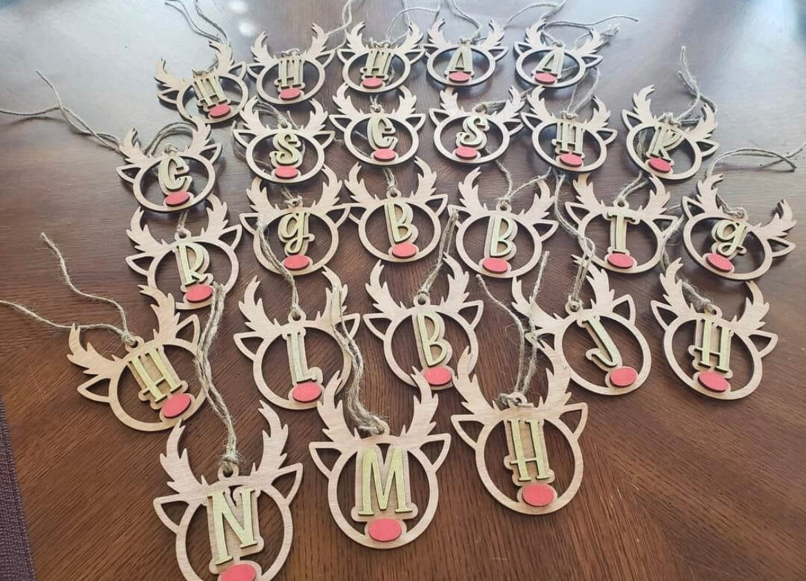 Reindeer Initial Ornament