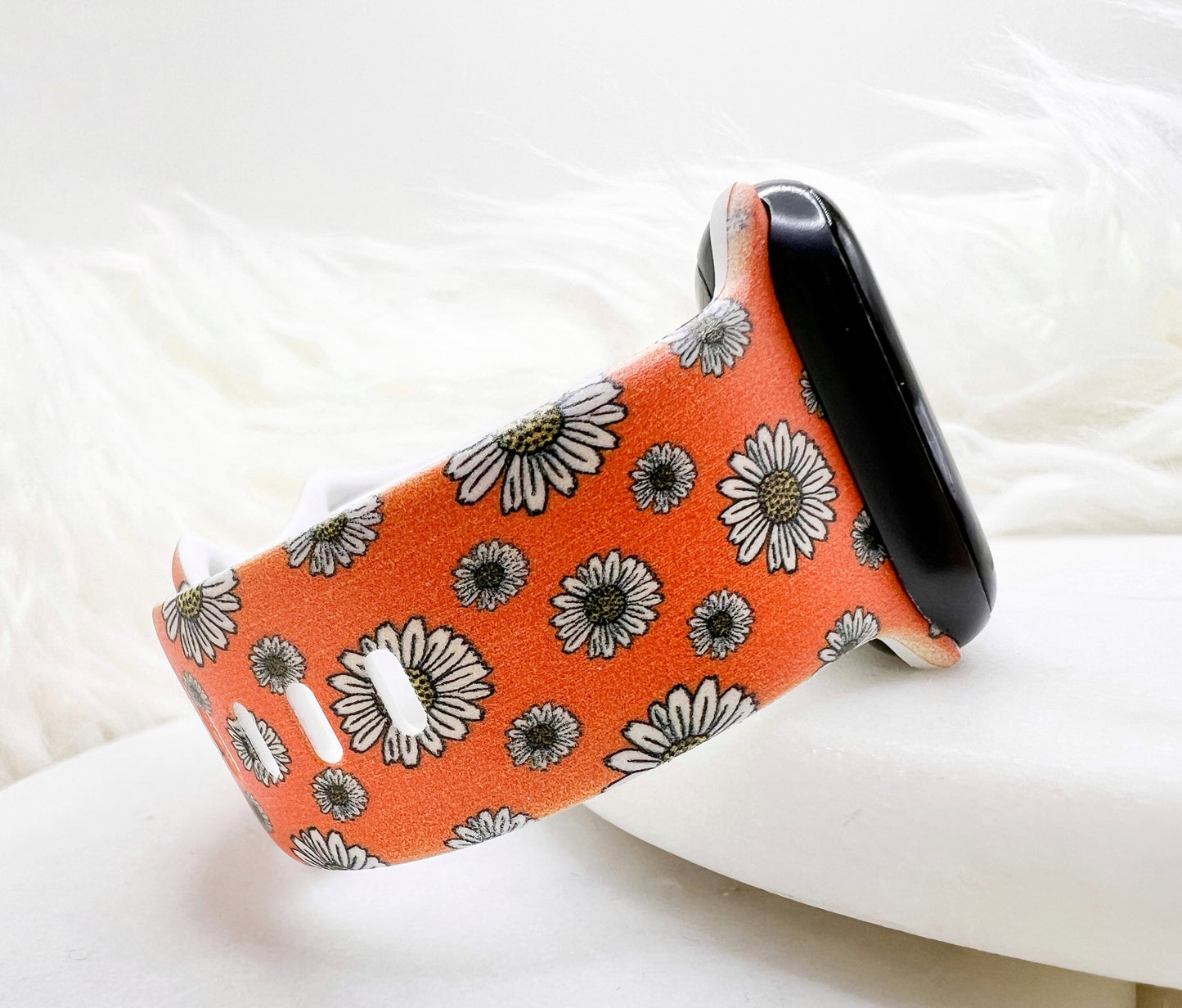 Orange Daisy Watch Band compatible with Apple Watch Fitbit Samsung