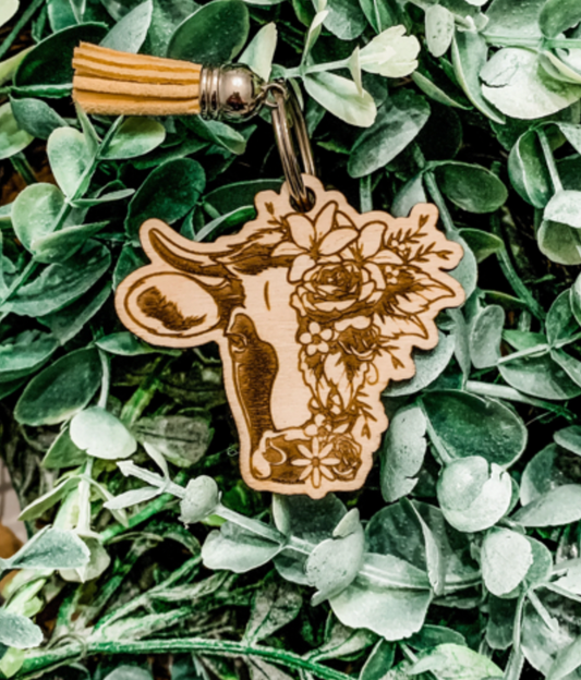 Floral Cow Face Keychain