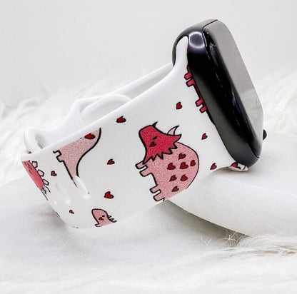 Pink Dinosaur Valentines Day Silicone Watch Band compatible with Apple Watch Fitbit Samsung