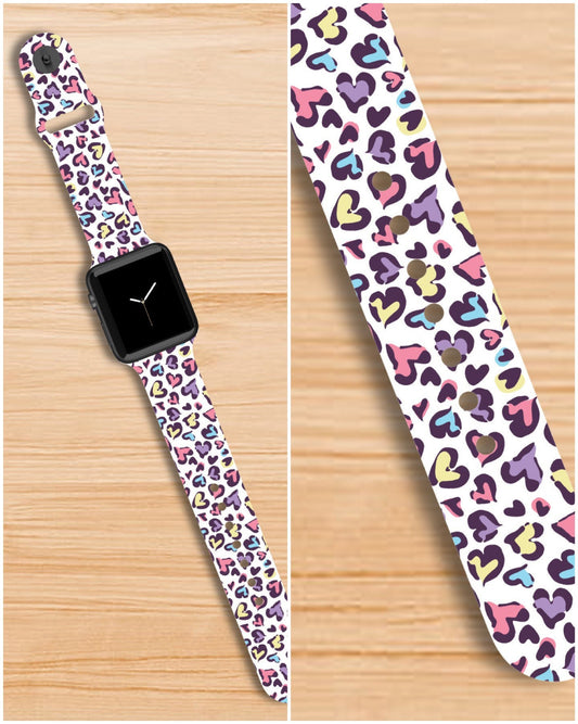 Leopard Pastel Heart Watch Band compatible with Apple Watch Fitbit Samsung