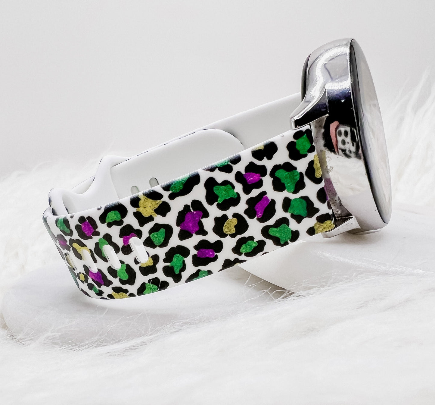 Mardi Gras Leopard Watch Band compatible with Apple Watch Fitbit Samsung