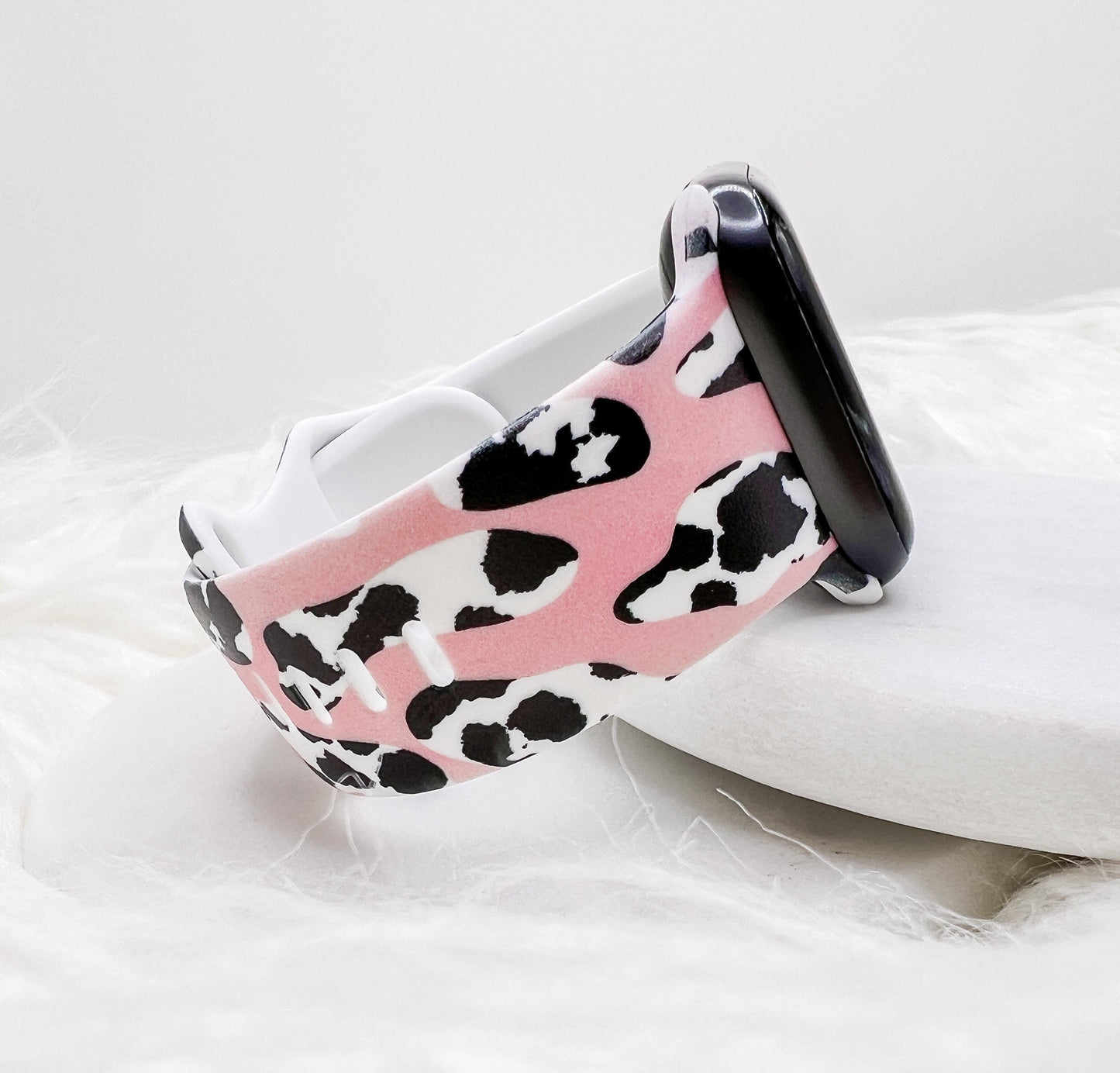 Pink Cow Print Watch Band compatible with Apple Watch Fitbit Samsung