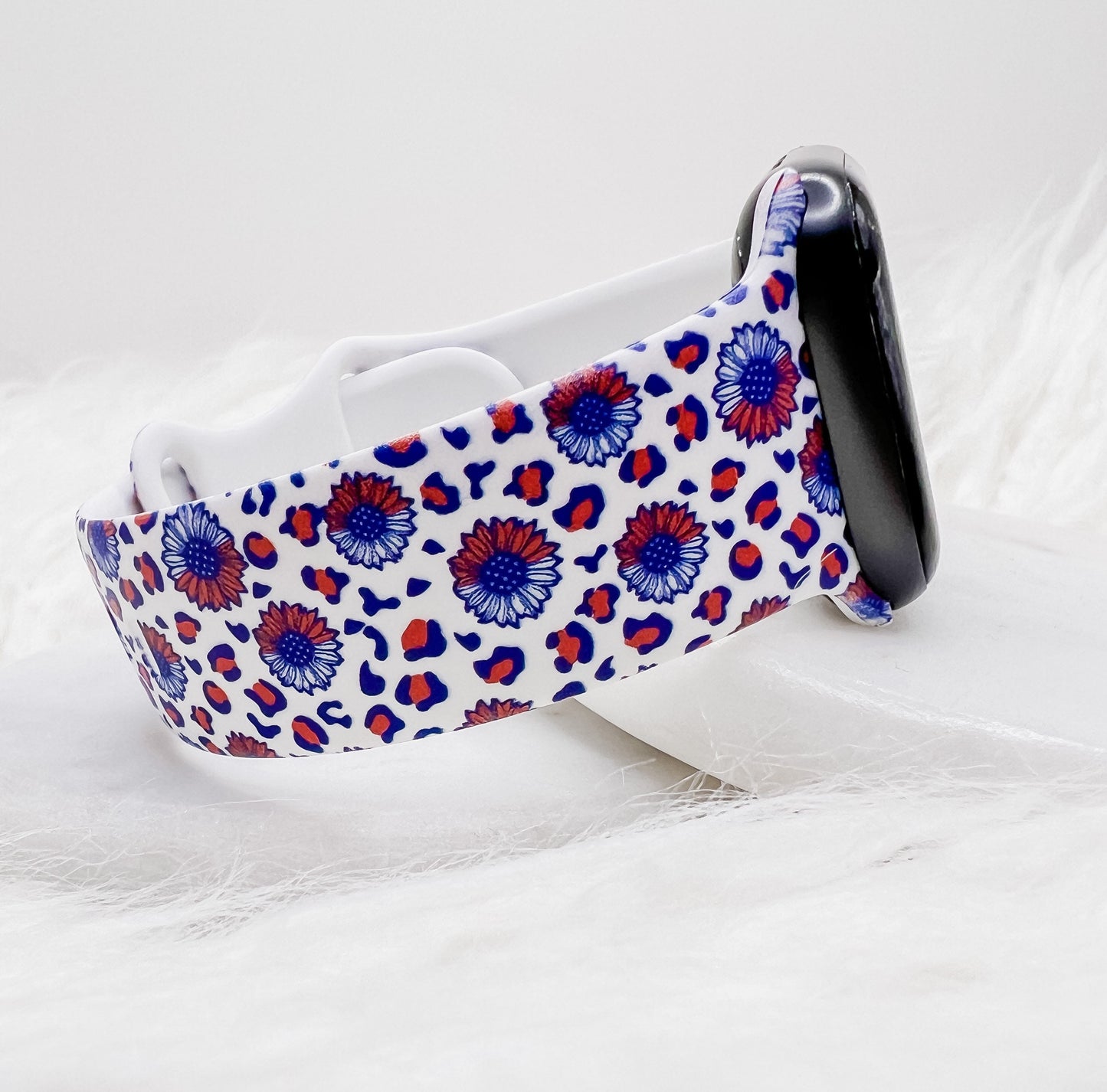 Red White and Blue Sunflower Leopard Watch Band compatible with Apple Watch Fitbit Samsung