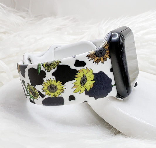 Sunflower Cow Print  Watch Band compatible with Apple Watch Fitbit Samsung