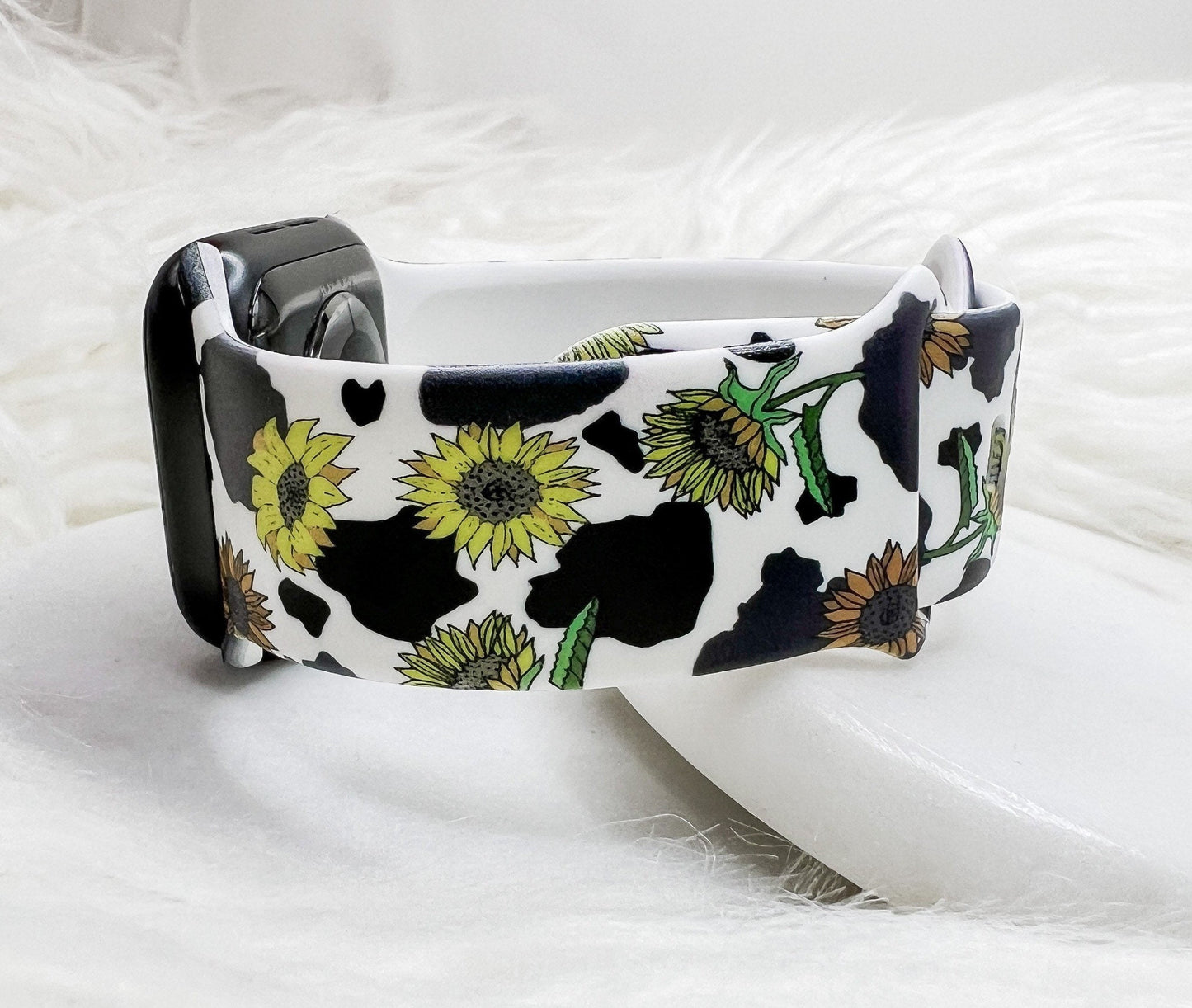 Sunflower Cow Print  Watch Band compatible with Apple Watch Fitbit Samsung