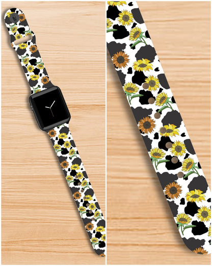 Sunflower Cow Print  Watch Band compatible with Apple Watch Fitbit Samsung