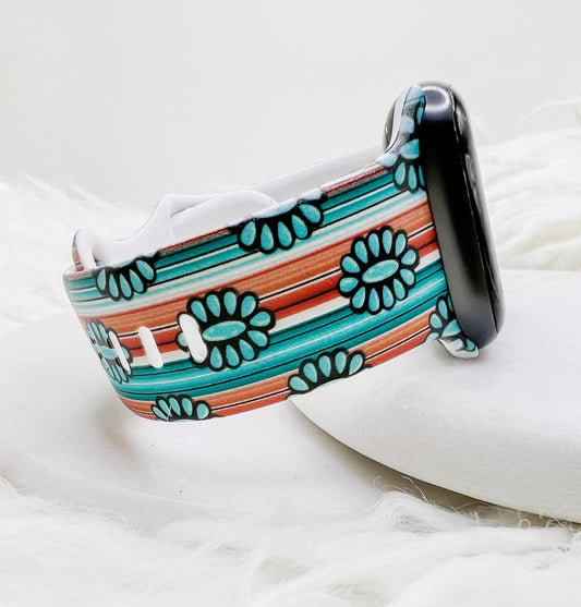Western Turquoise Serape Watch Band compatible with Apple Watch Fitbit Samsung