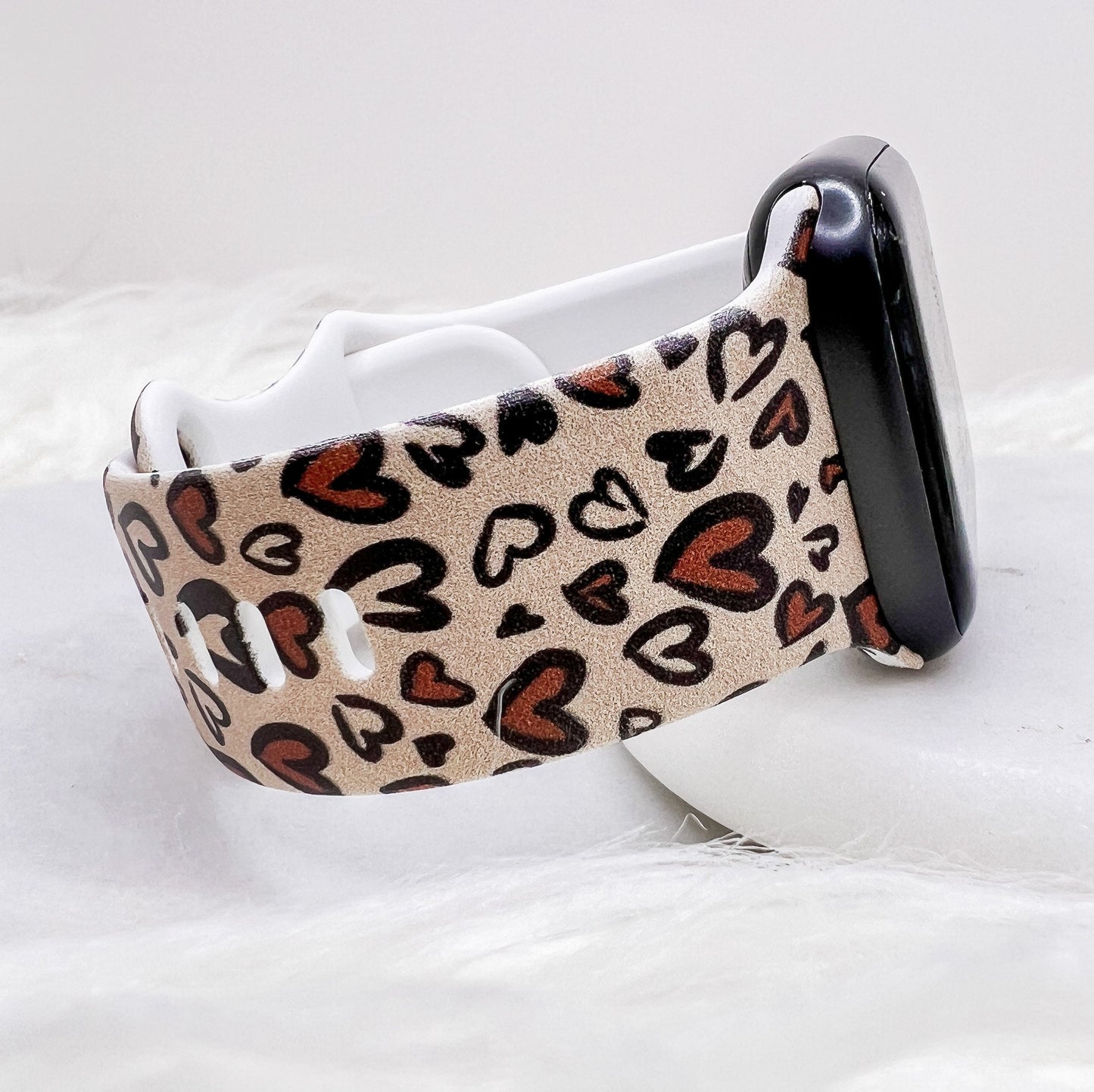 Brown Heart Leopard Watch Band compatible with Apple Watch Fitbit Samsung