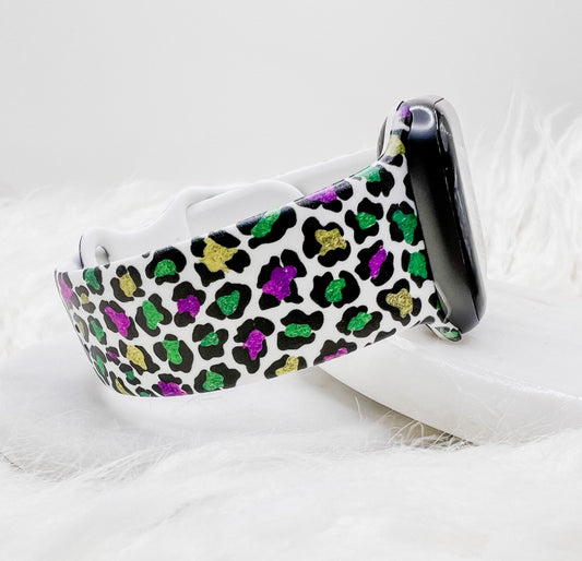 Mardi Gras Leopard Watch Band compatible with Apple Watch Fitbit Samsung