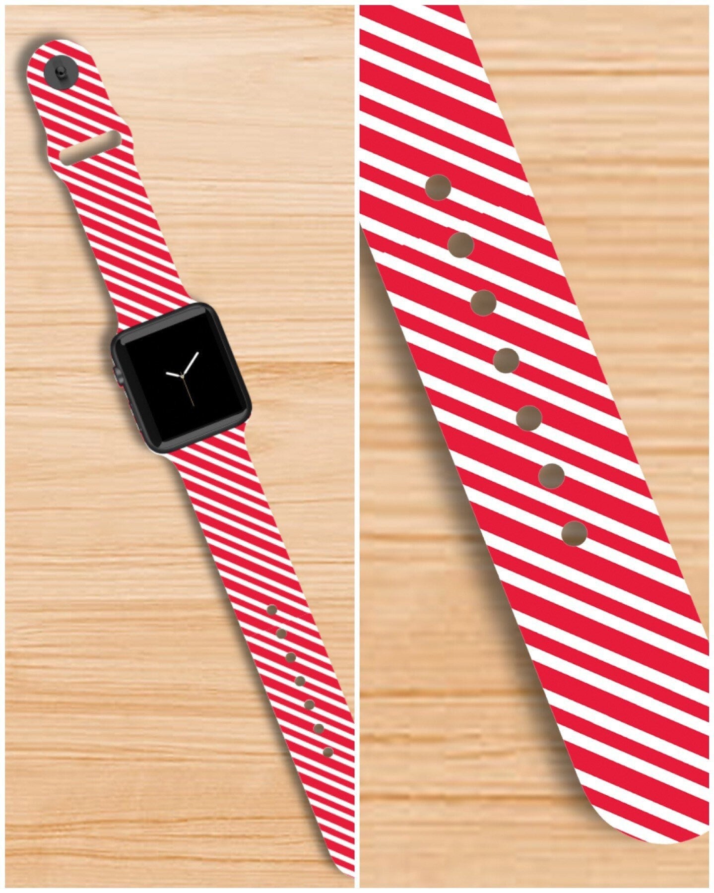 Candy Cane Christmas  Watch Band compatible with Apple Watch Fitbit Samsung