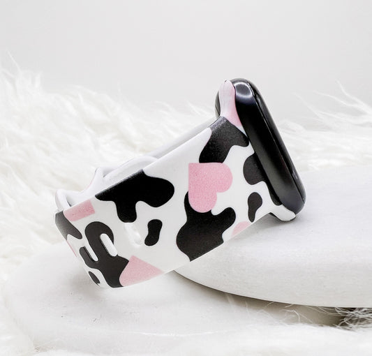 Cow Print Pink Heart Watch Band compatible with Apple Watch Fitbit Samsung