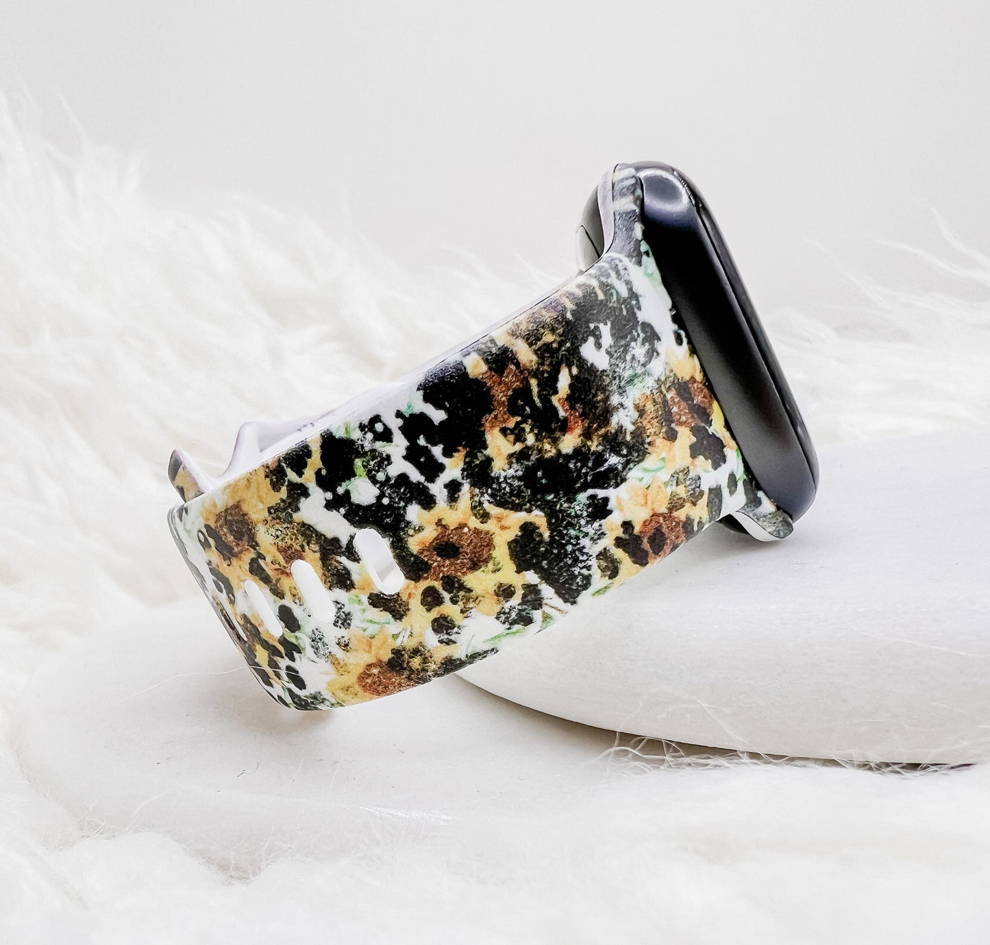 Black and Yellow cow print leopard Watch Band compatible with Apple Watch Fitbit Samsung