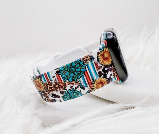 Western Serape turquoise cow print leopard Watch Band compatible with Apple Watch Fitbit Samsung