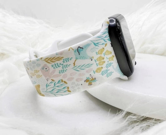 Pastel Easter bunny chicken Silicone Watch Band compatible with Apple Watch Fitbit Samsung