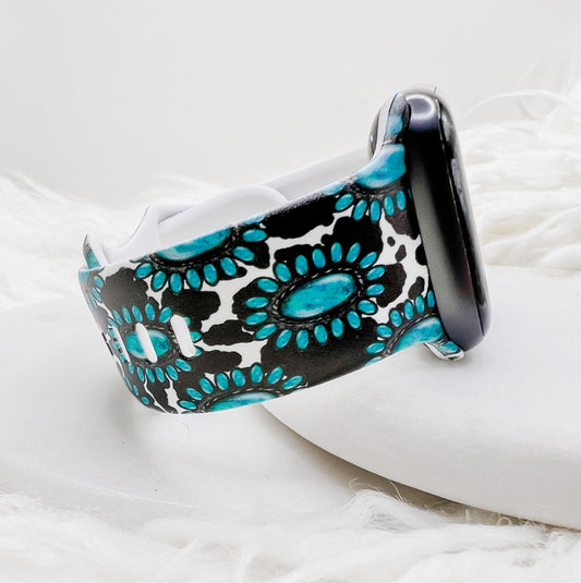 Cow print Turquoise Gem Watch Band compatible with Apple Watch Fitbit Samsung