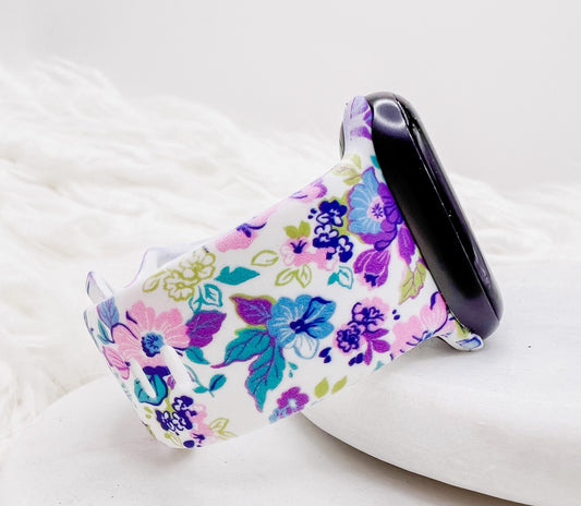 Purple Blue Pink Watercolor Floral Watch Band compatible with Apple Watch Fitbit Samsung