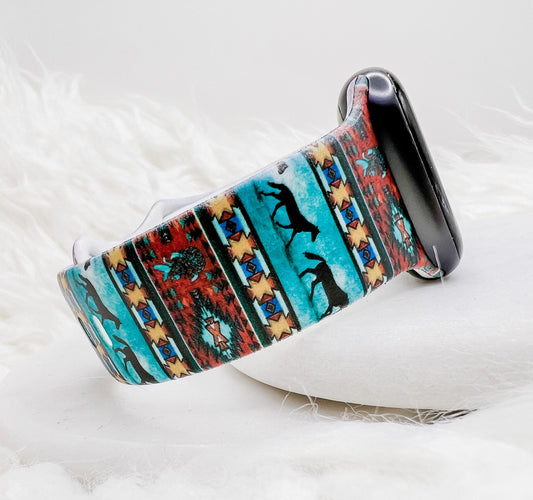 Western Horse Aztec Serape Watch Band compatible with Apple Watch Fitbit Samsung