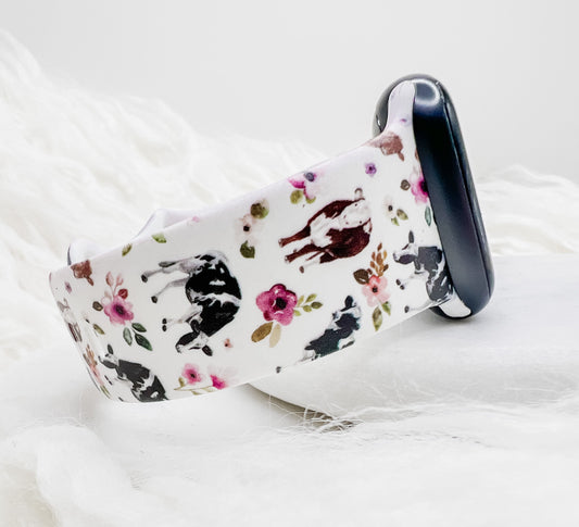 Floral Cow Watch Band compatible with Apple Watch Fitbit Samsung