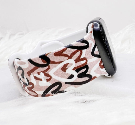 Brown Scattered Heart Leopard Watch Band compatible with Apple Watch Fitbit Samsung