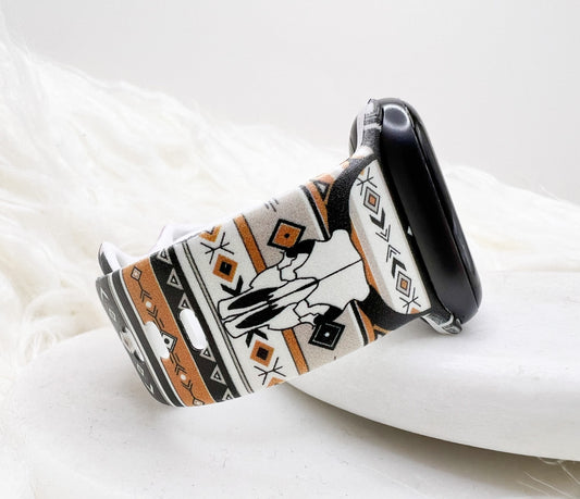 Western Brown Cow skull boho Watch Band compatible with Apple Watch Fitbit Samsung