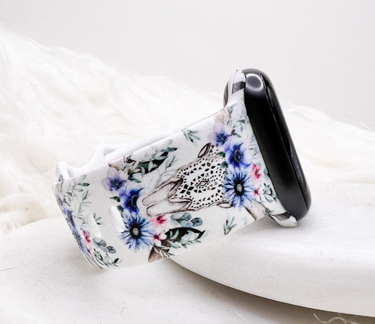 Western Floral Cow skull boho Watch Band compatible with Apple Watch Fitbit Samsung