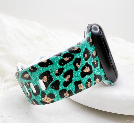 Turquoise and gold Leopard Watch Band compatible with Apple Watch Fitbit Samsung