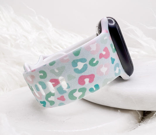 Pastel leopard watch band compatible with apple watch fitbit samsung