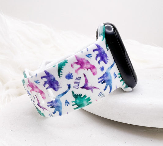 Watercolor Dinosaurs Silicone Watch Band compatible with Apple Watch Fitbit Samsung