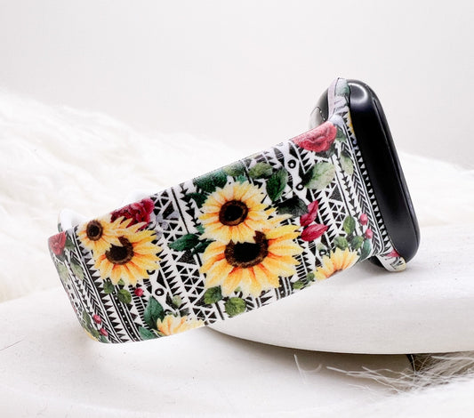 Western Sunflower Rose Serape Aztec Watch Band compatible with Apple Watch Fitbit Samsung