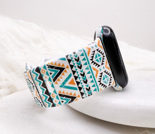 Turquoise Orange Aztec Watch Band compatible with Apple Watch Fitbit Samsung