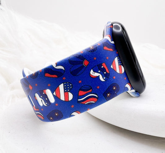 Red White and Blue hearts Watch Band compatible with Apple Watch Fitbit Samsung