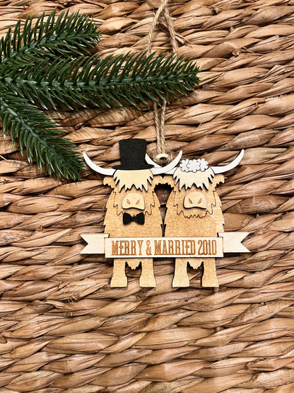 Highland Cow Wedding Ornament