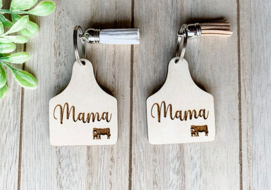 Mama cow tag keychain