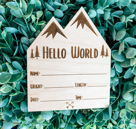 Hello world mountain stat sign