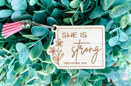 She is strong square keychain