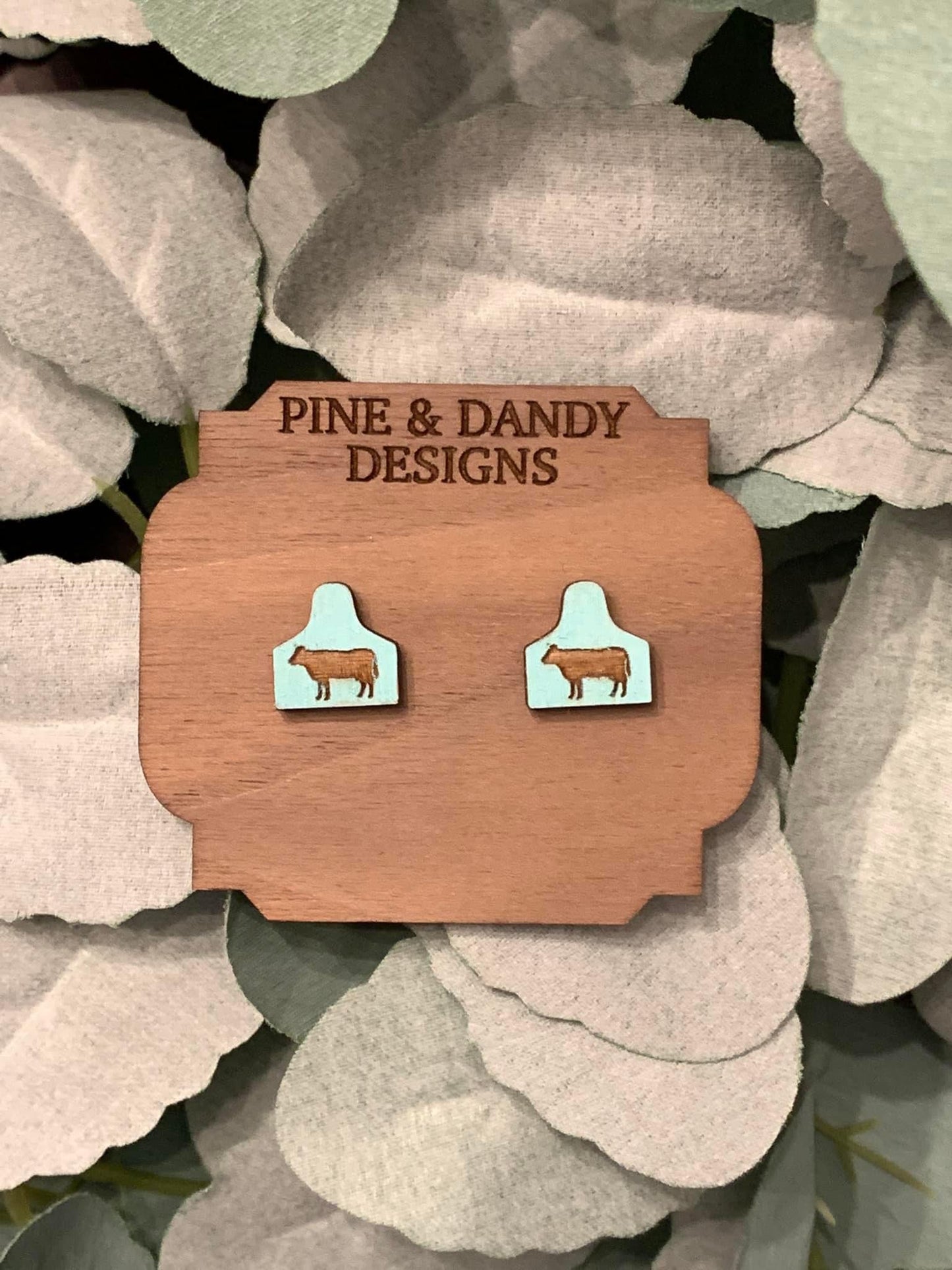 Engraved cow tag studs